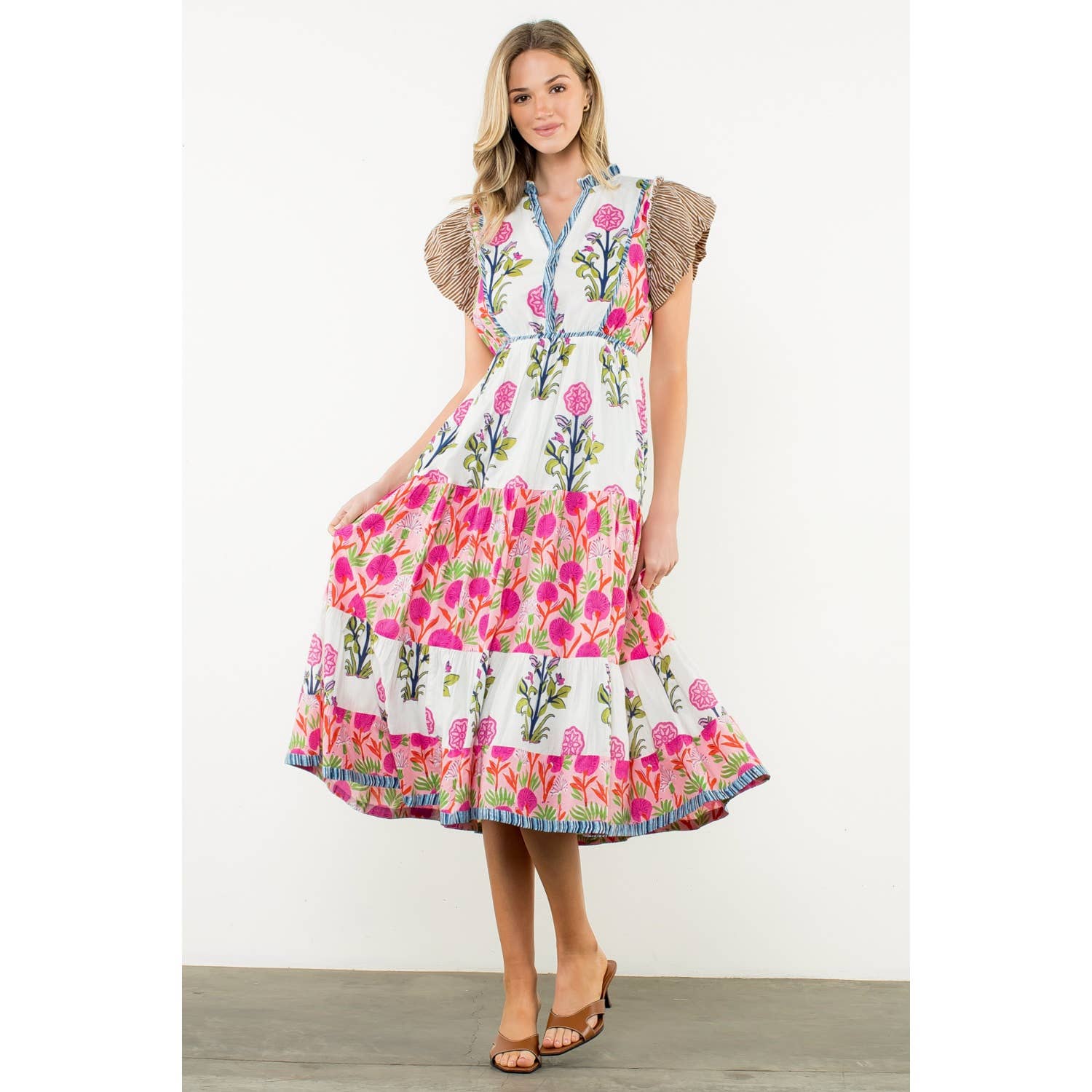 Flutter Sleeve Flower Maxi Dress