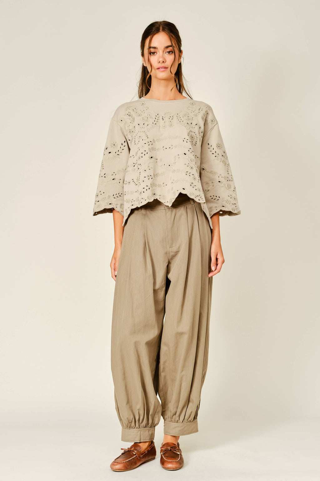 Terry Eyelet Short-Sleeve Sweatshirt