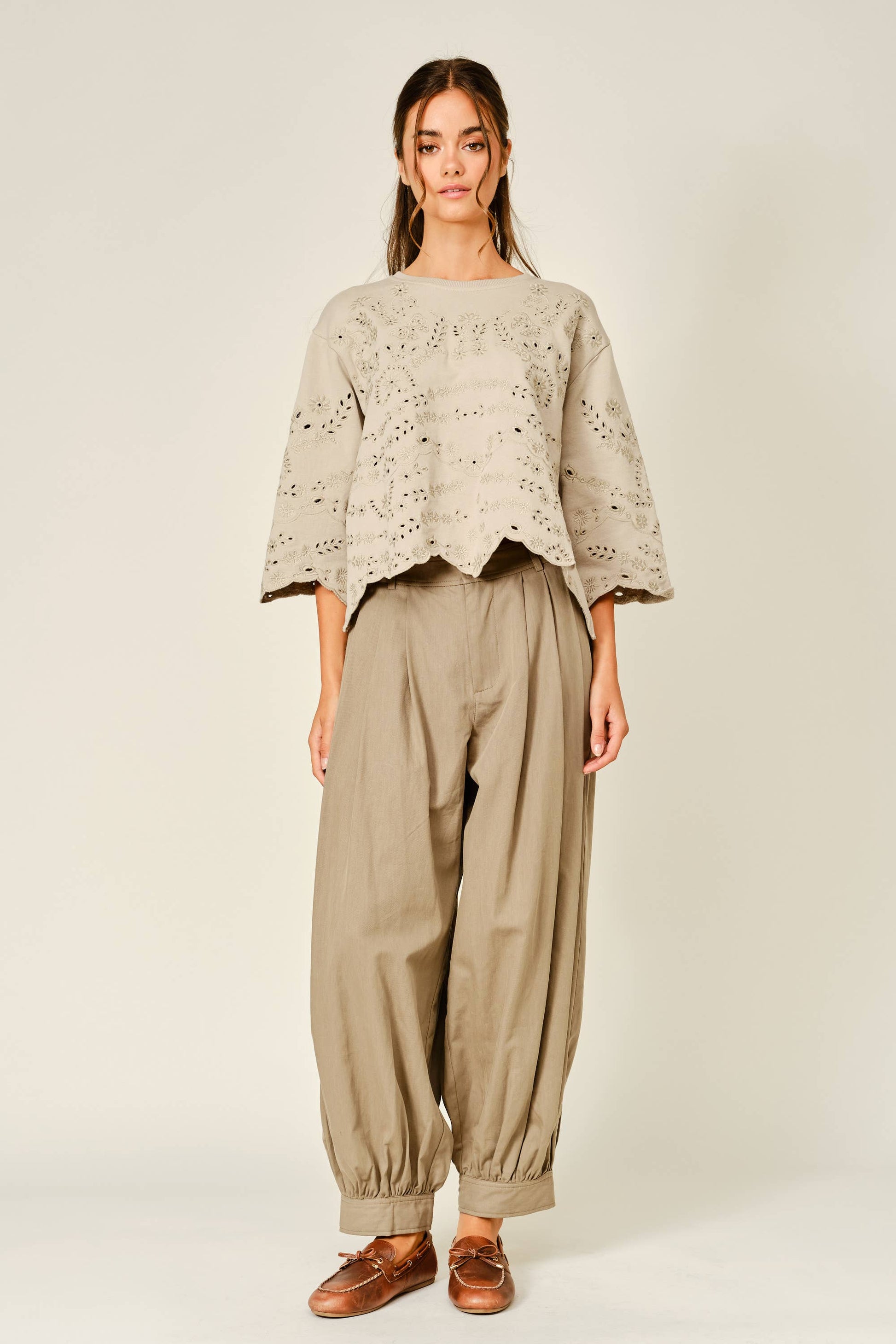 Terry Eyelet Short-Sleeve Sweatshirt