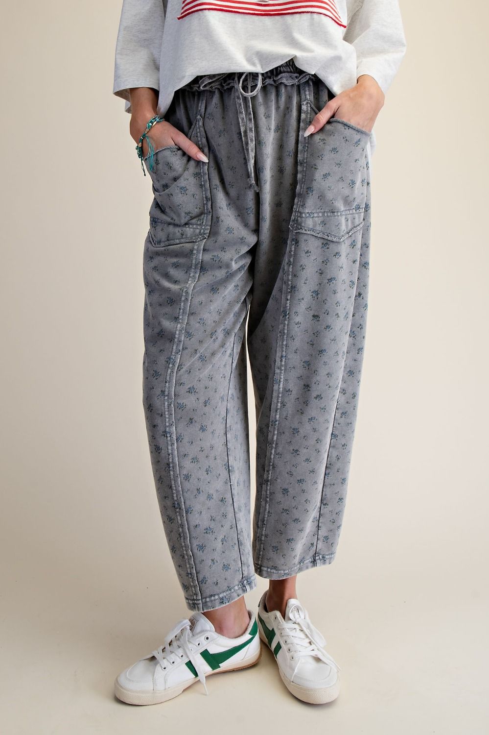 Easel Ditsy Printed Washed Terry Pants