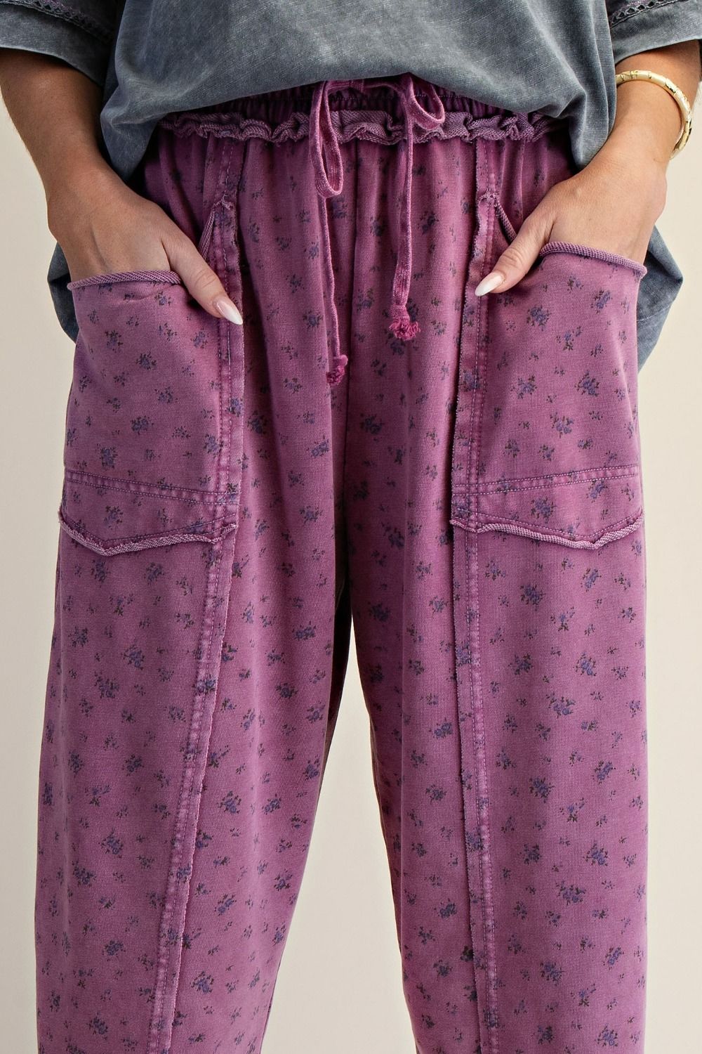 Easel Ditsy Printed Washed Terry Pants