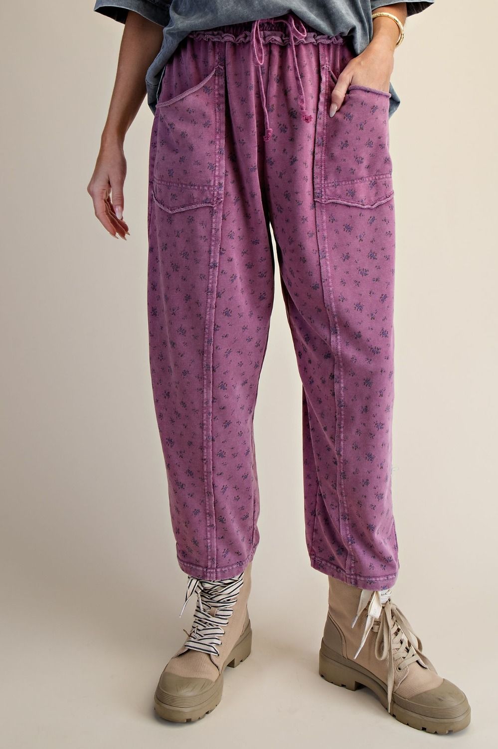 Easel Ditsy Printed Washed Terry Pants
