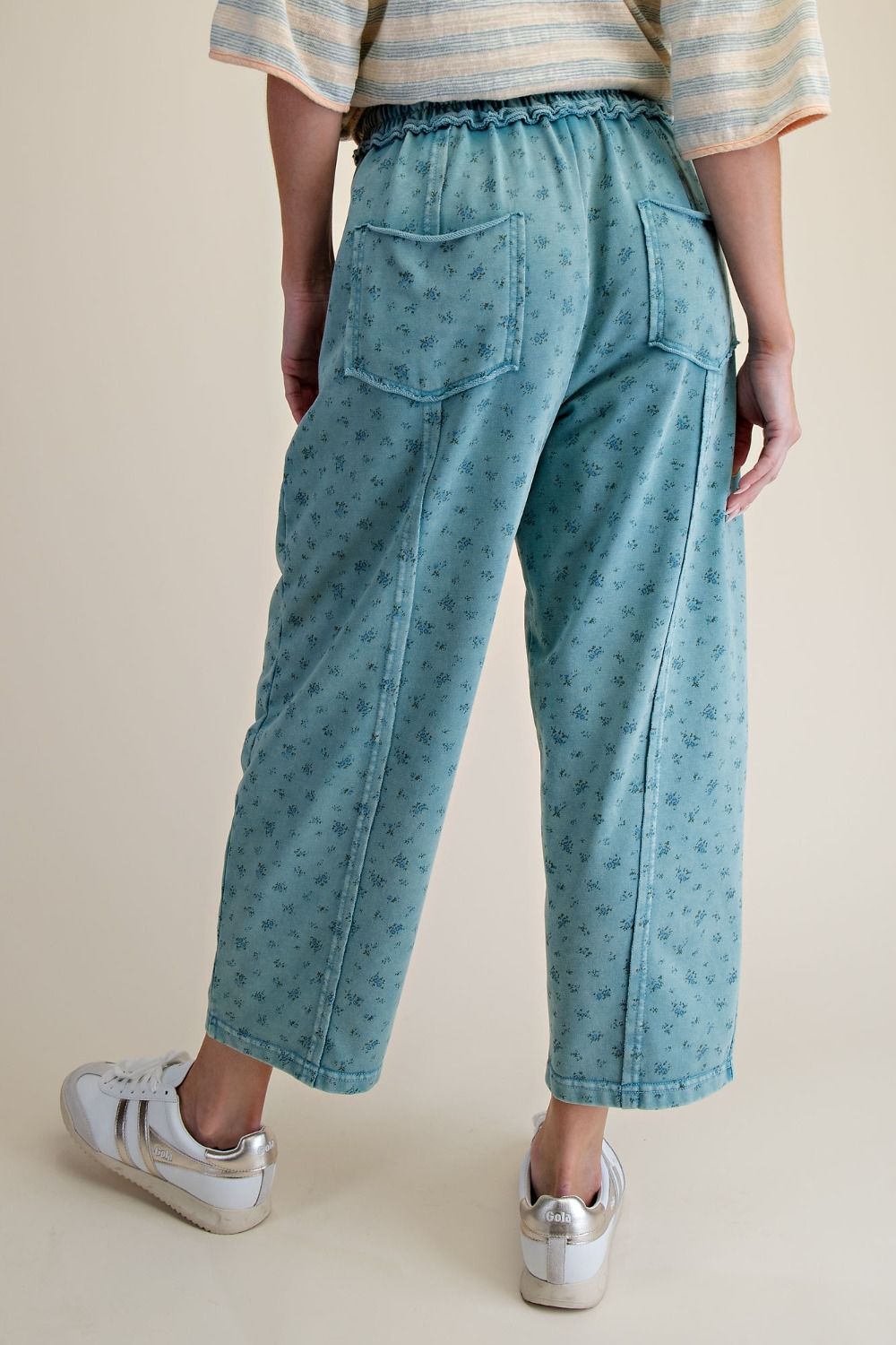 Easel Ditsy Printed Washed Terry Pants