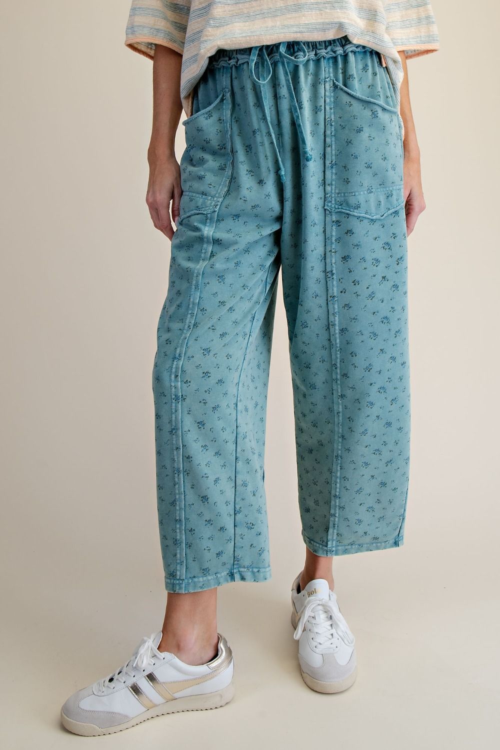 Easel Ditsy Printed Washed Terry Pants