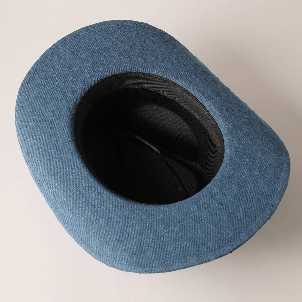 Cubic Embellished Denim Cowboy Hat