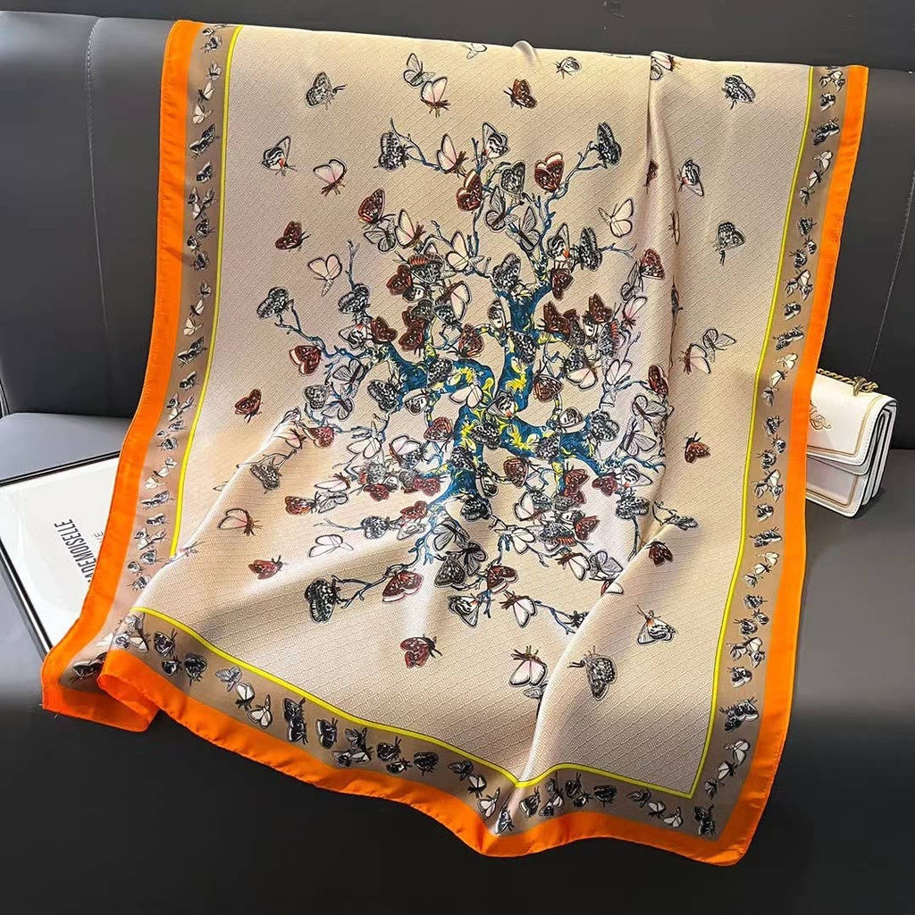 Unique Butterfly Design Satin Scarf in Taupe