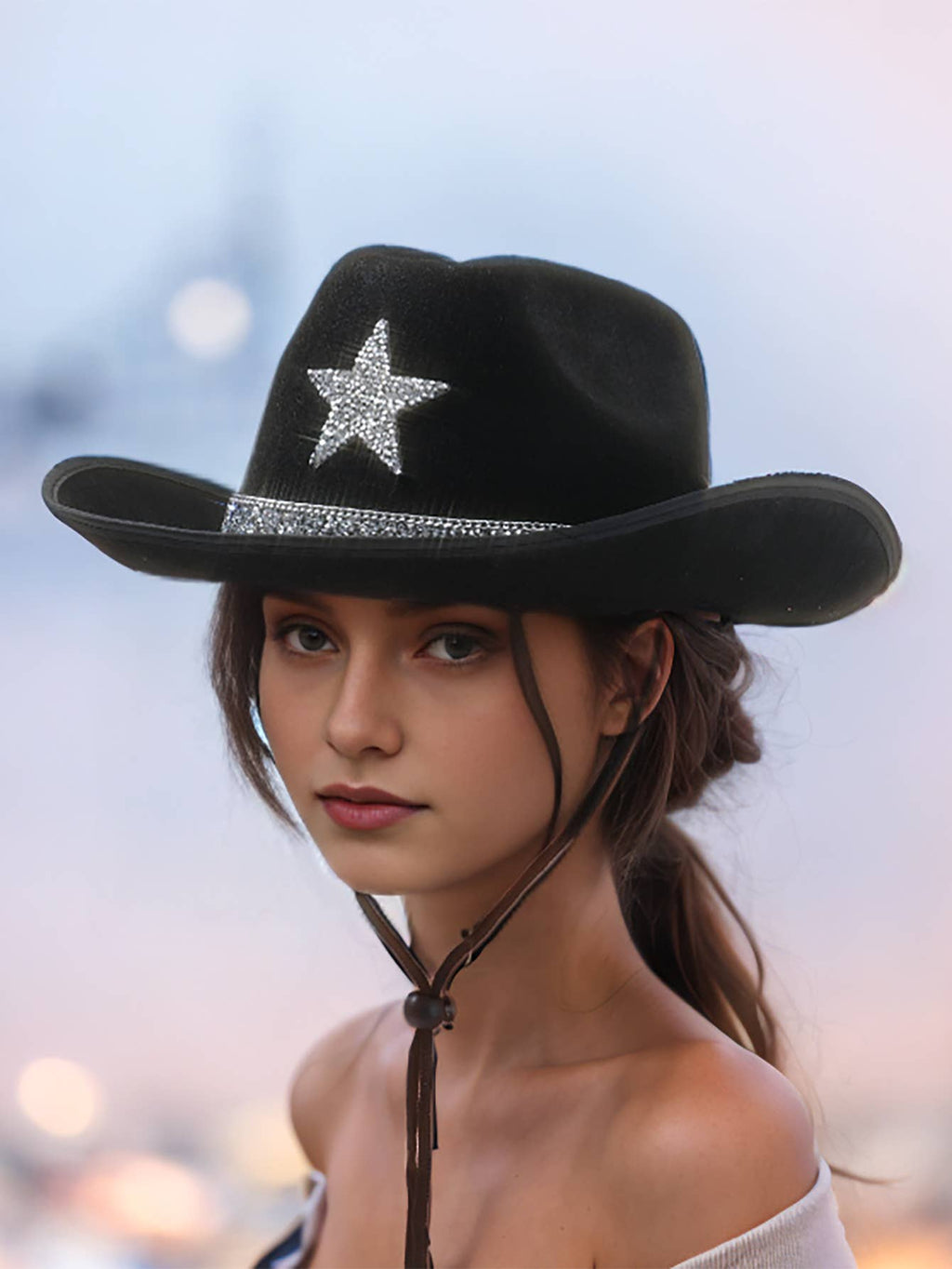 Shimmering Star Festival Cowboy Hat in Black