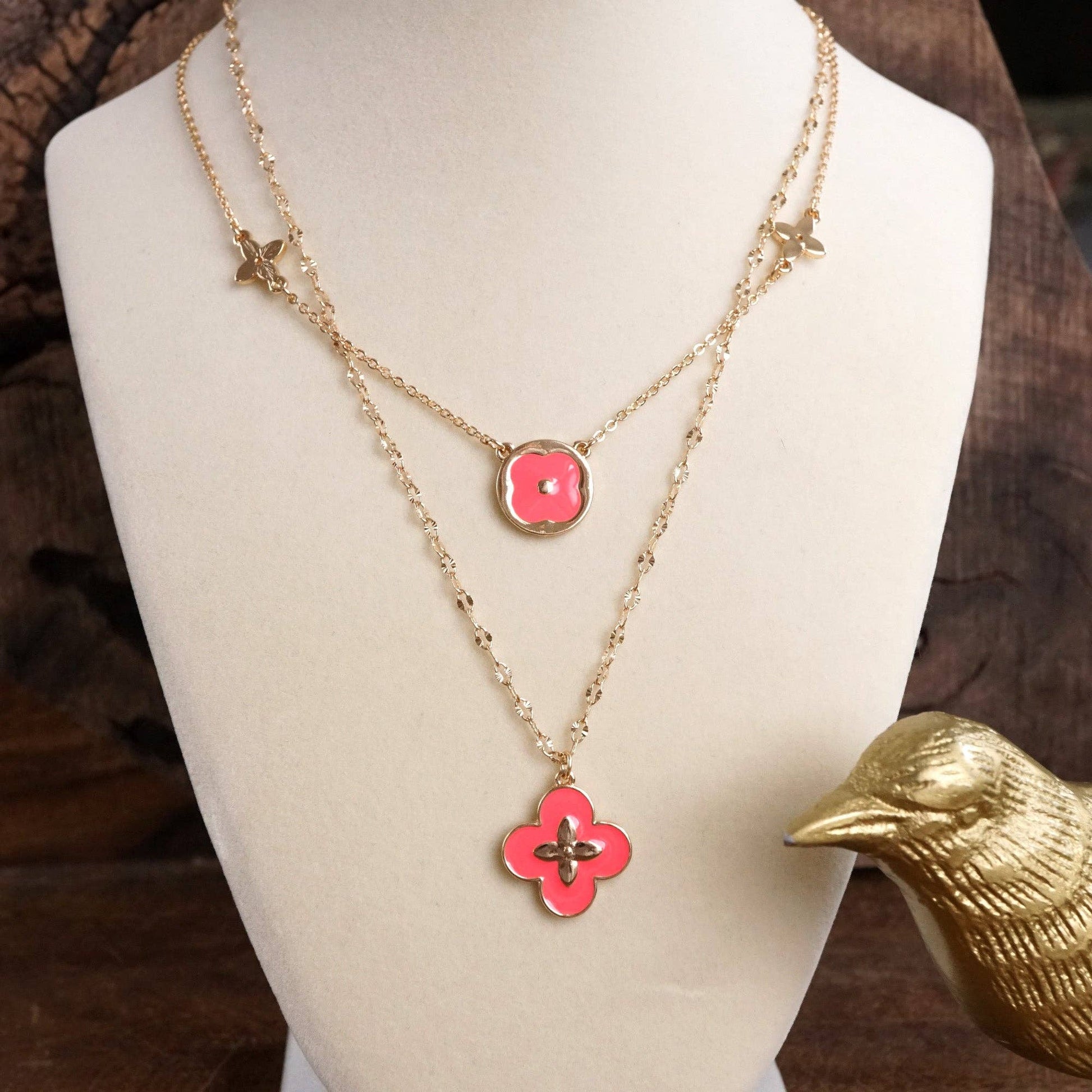 Clover Dainty Layered Necklace – Gold Tone & Color Options