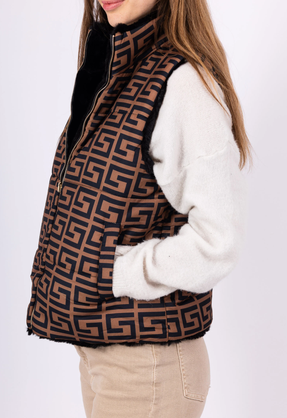Angelica Choco & Black Reversible Faux Fur Vest