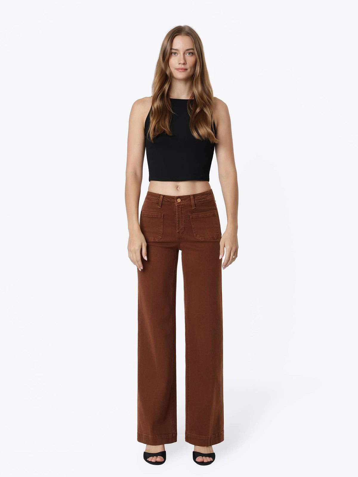 Cambria High Rise Patch Pocket Wide Jeans