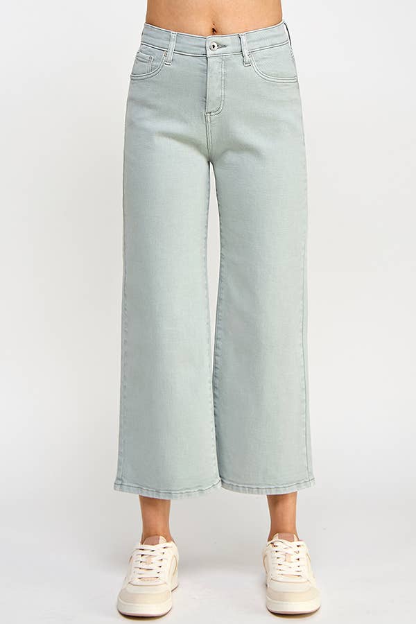 Hillary High Rise Crop Wide Leg Denim - Soft Gray
