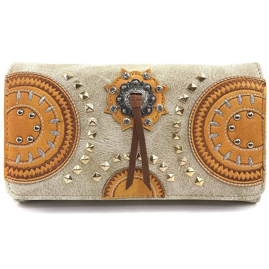 Medallion Concho Vintage Western Crossbody Wallet