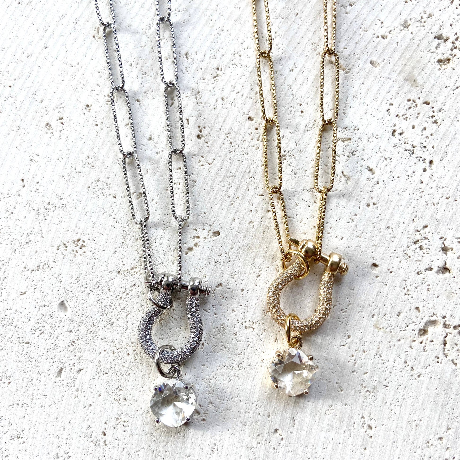 Stainless Steel Diamond Cut Chain with Micro Pave Carabiner