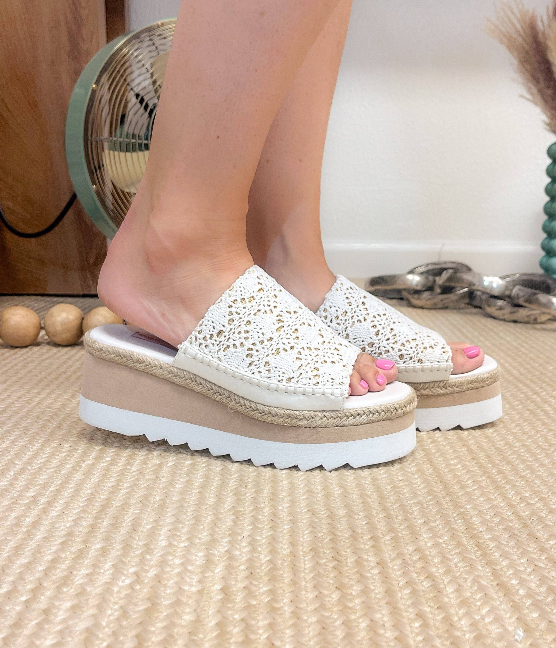 Wedge Crochet Slide in White / Ophelia wedge