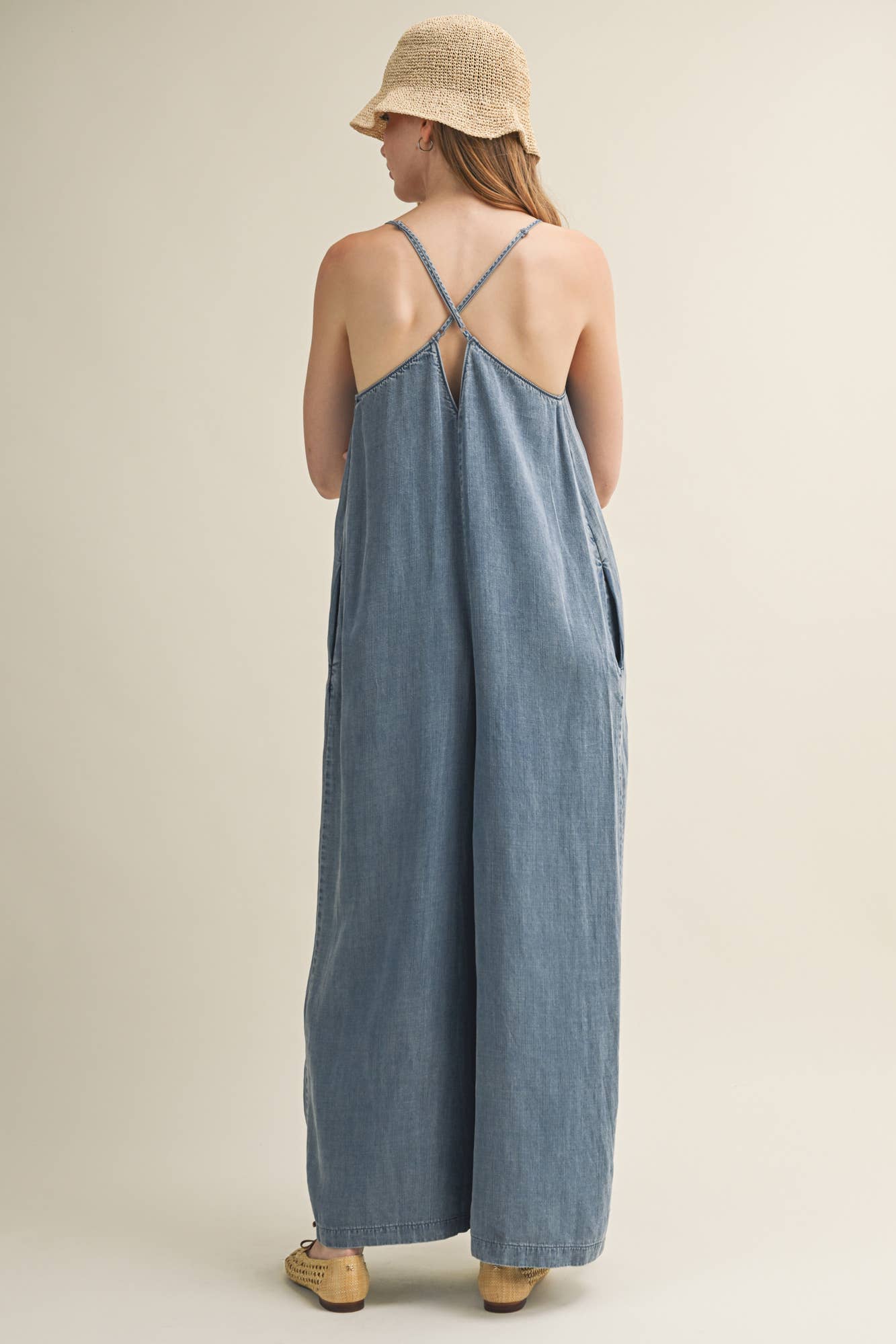 V-Neck Cami Washed Wide-Leg Jumpsuit
