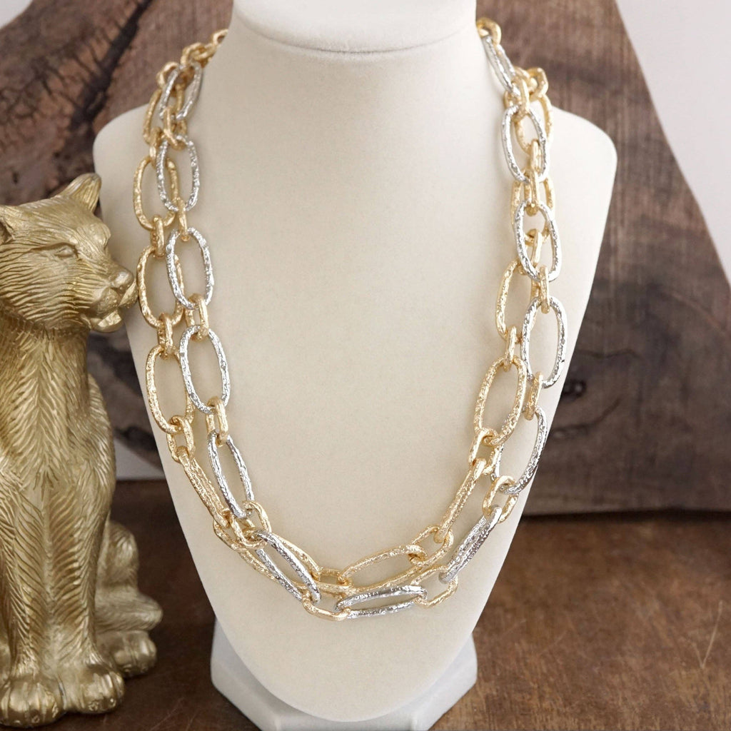 Chunky Statement Necklace – Elongated Textured Chain Necklace