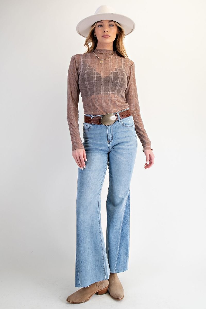 Easel Mesh Checkered Long Sleeve