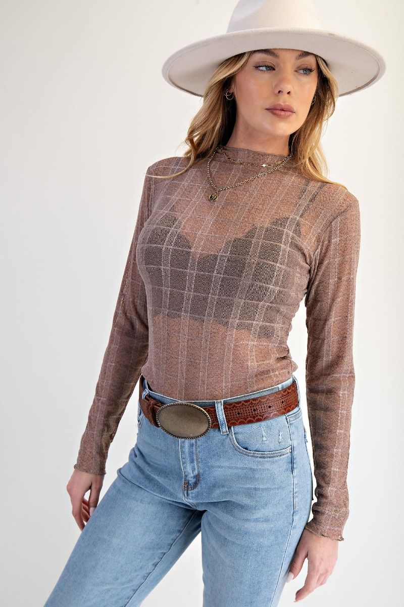 Easel Mesh Checkered Long Sleeve
