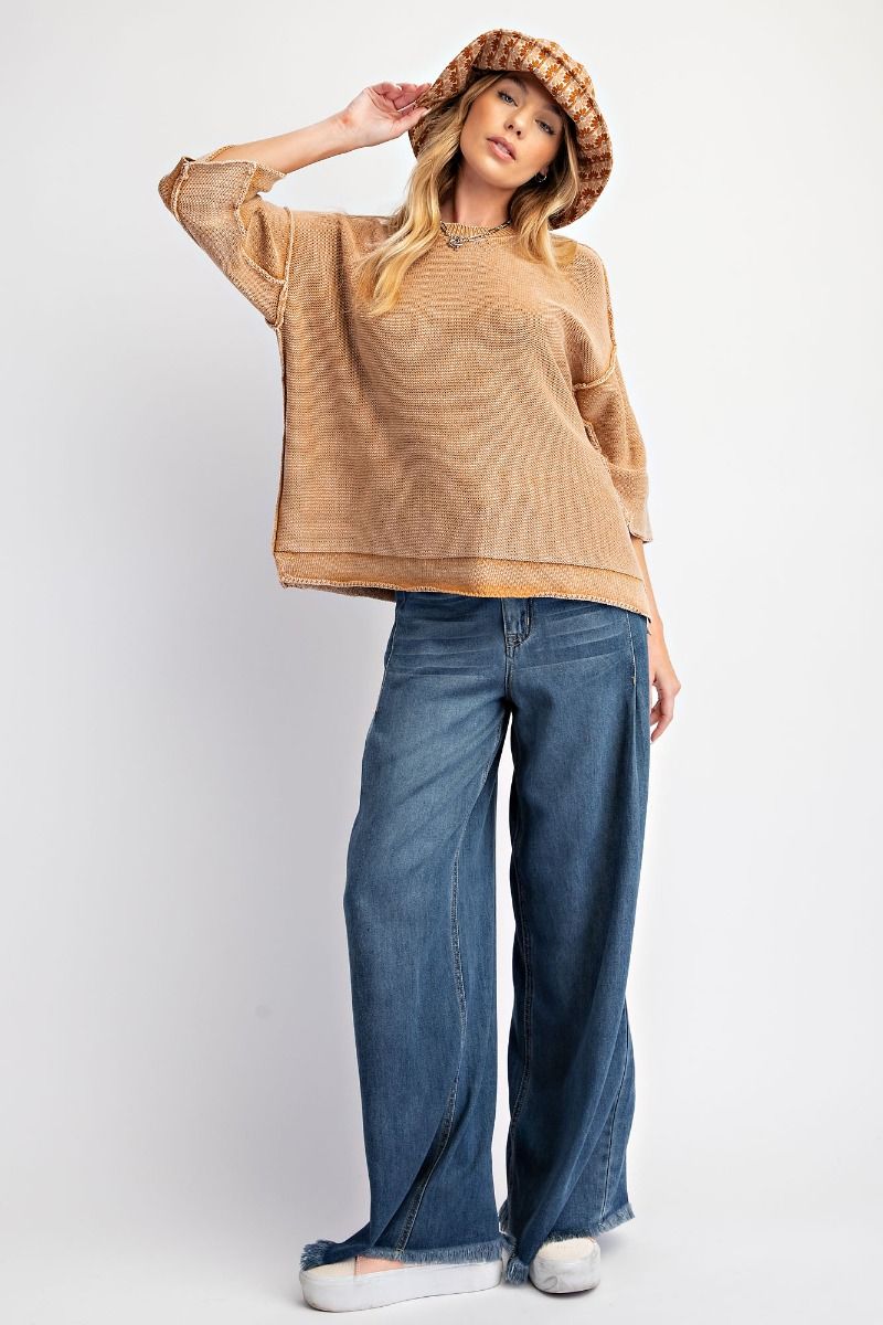 Easel Foxy Mineral Washed Knit Sweater Top