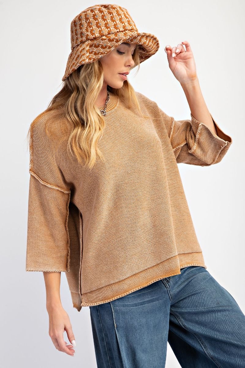 Easel Foxy Mineral Washed Knit Sweater Top