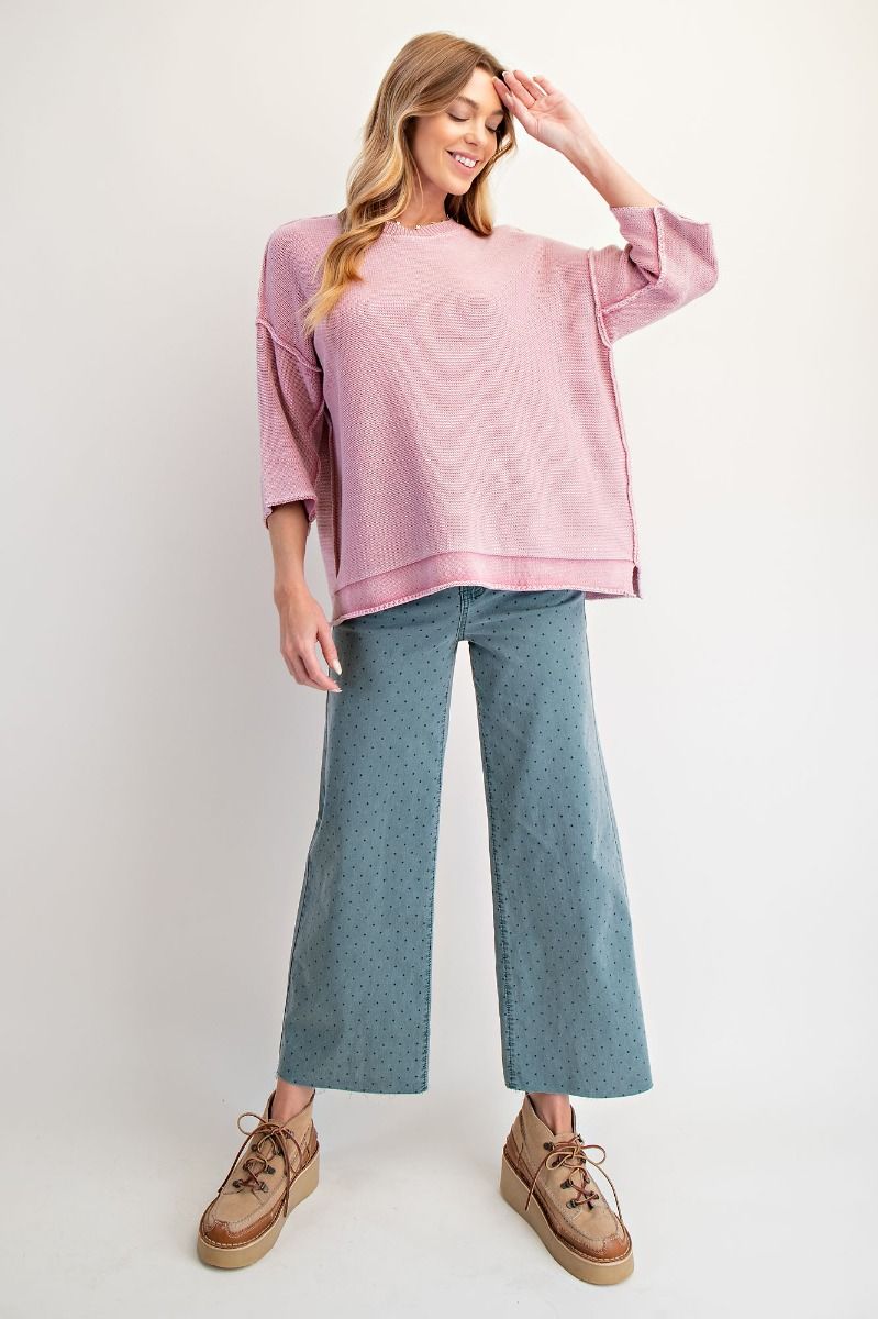 Easel Foxy Mineral Washed Knit Sweater Top