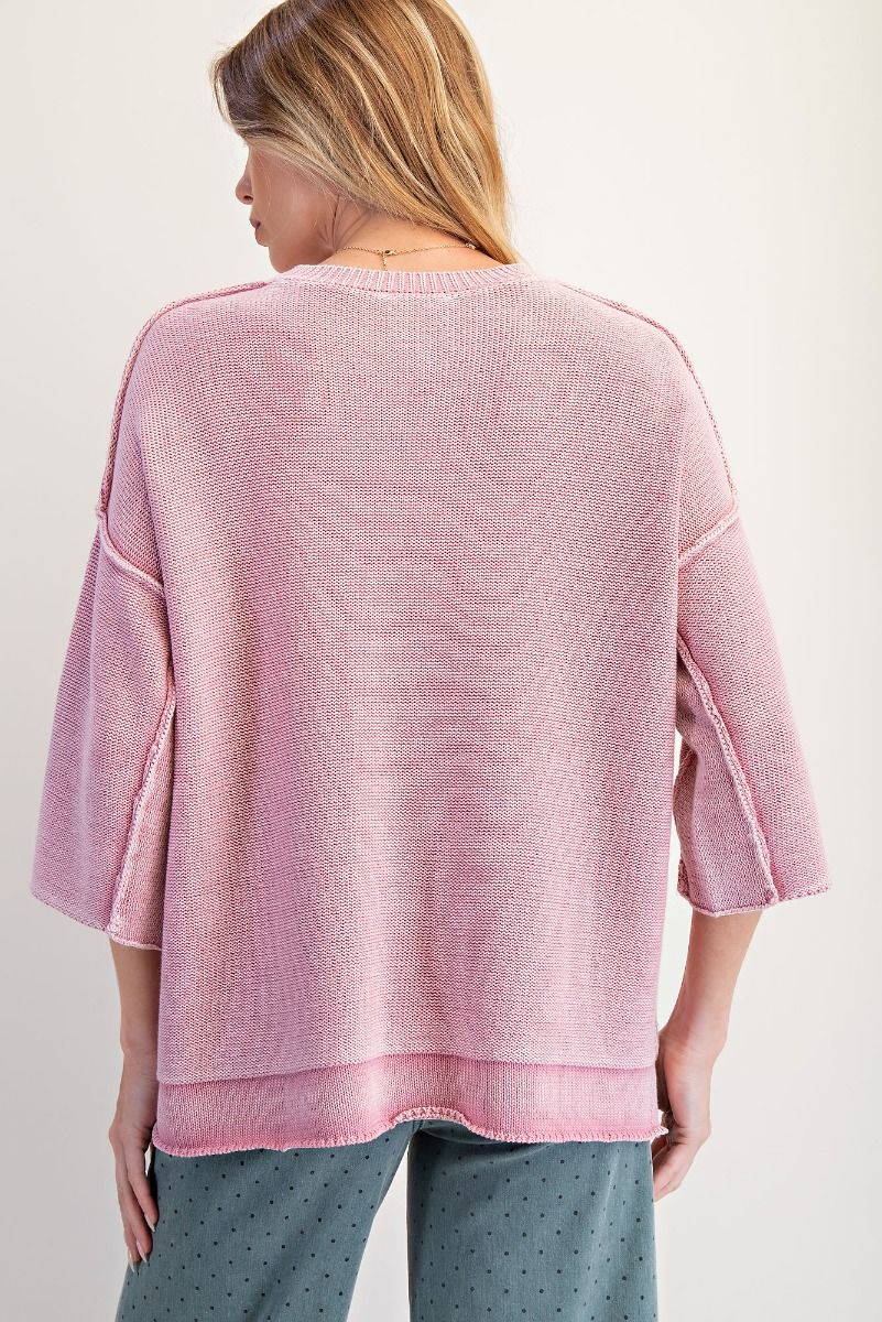 Easel Foxy Mineral Washed Knit Sweater Top