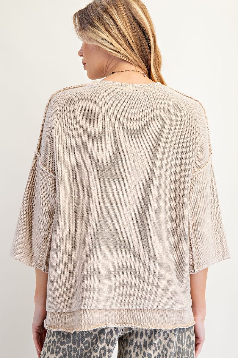 Easel Foxy Mineral Washed Knit Sweater Top
