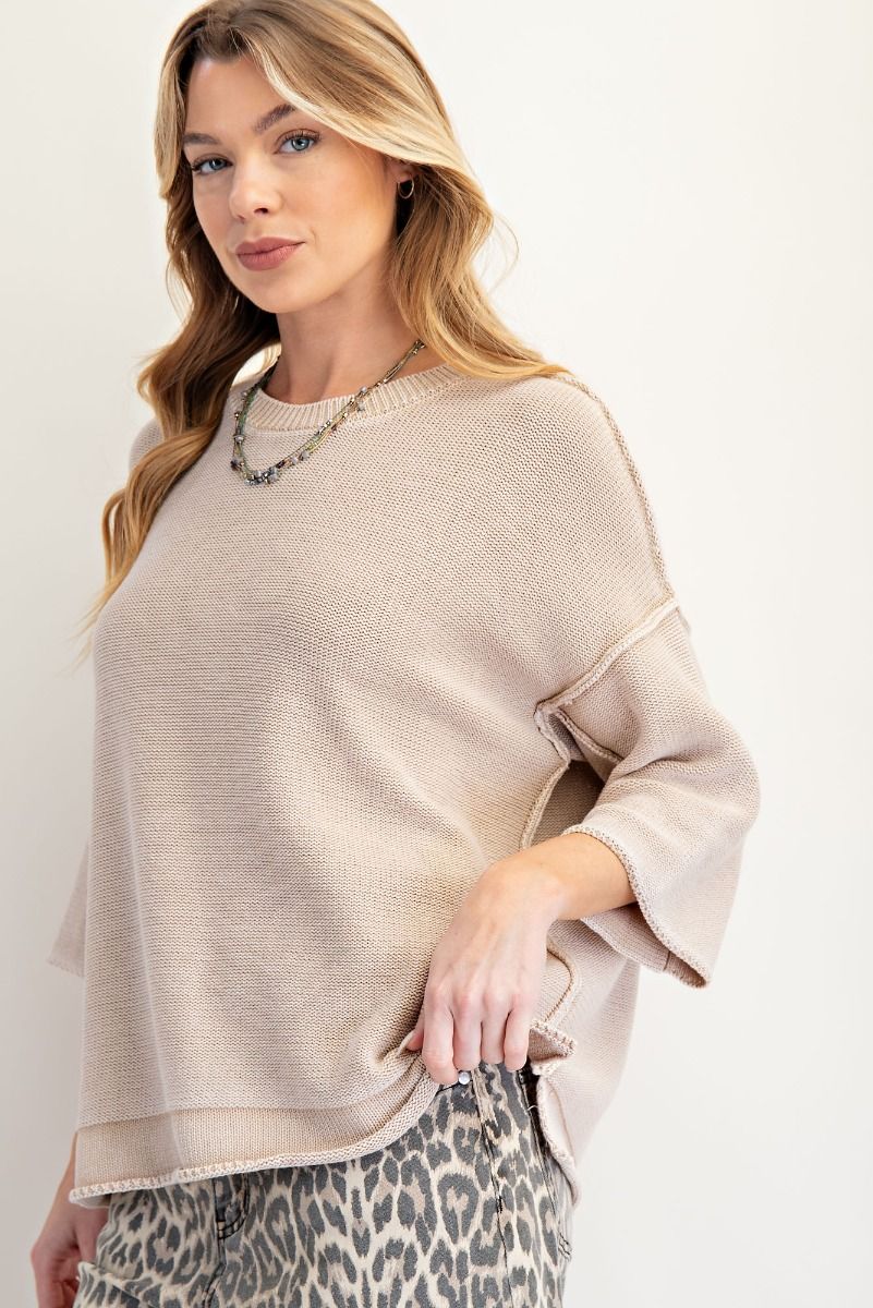 Easel Foxy Mineral Washed Knit Sweater Top