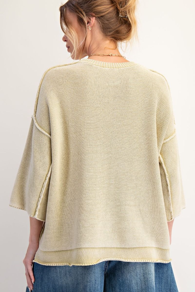 Easel Foxy Mineral Washed Knit Sweater Top
