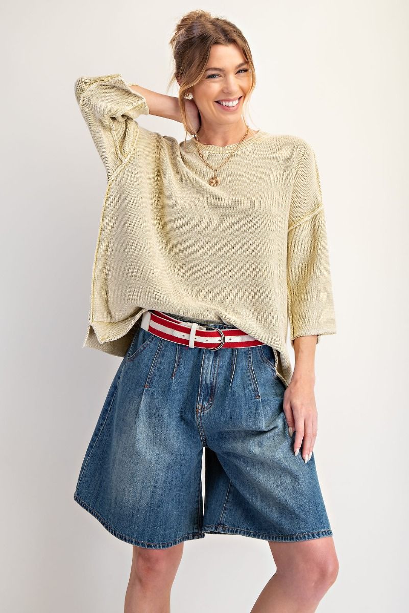 Easel Foxy Mineral Washed Knit Sweater Top