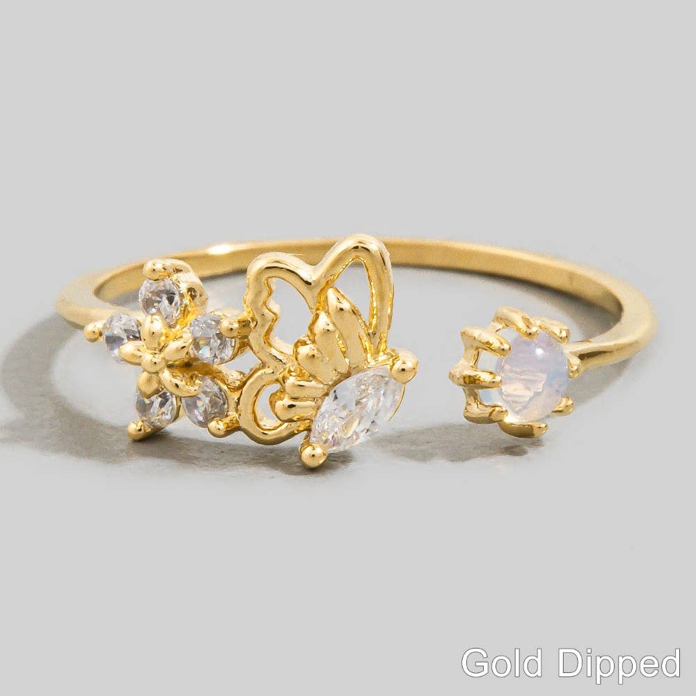 Cz Butterfly Flower Open Band Ring
