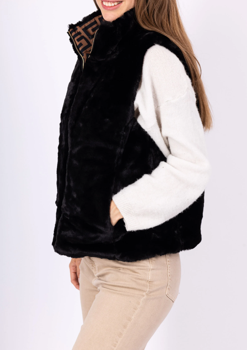 Angelica Choco & Black Reversible Faux Fur Vest