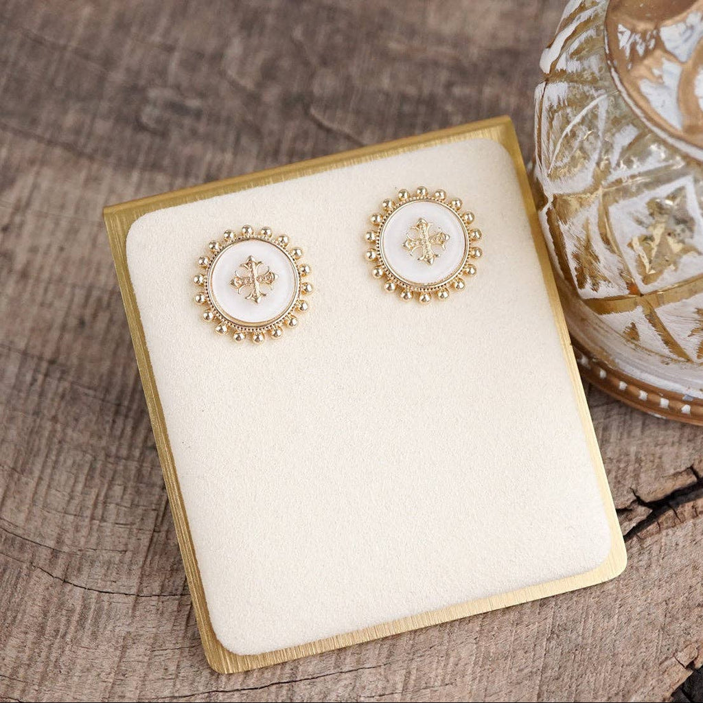 Sunlit Faith – Cross Medallion Stud Earrings