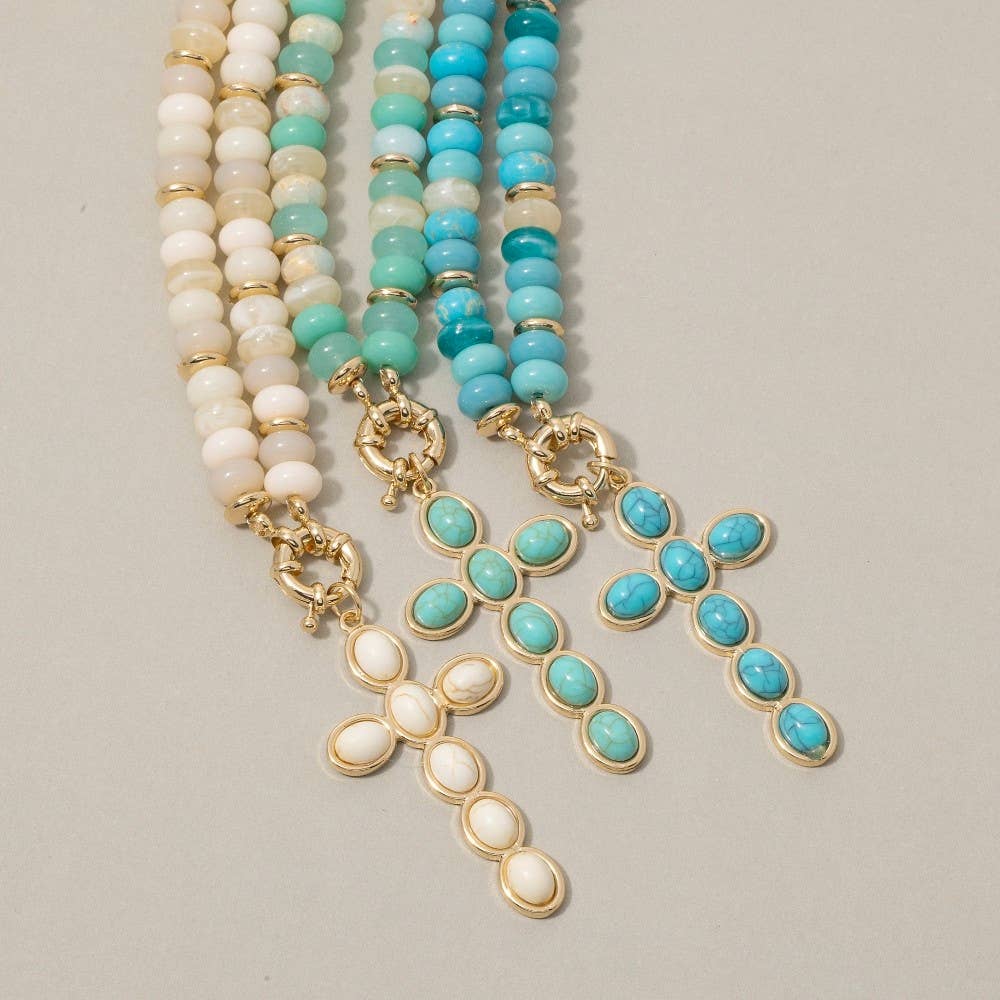 Semi Precious Stone Cross Pendant Necklace