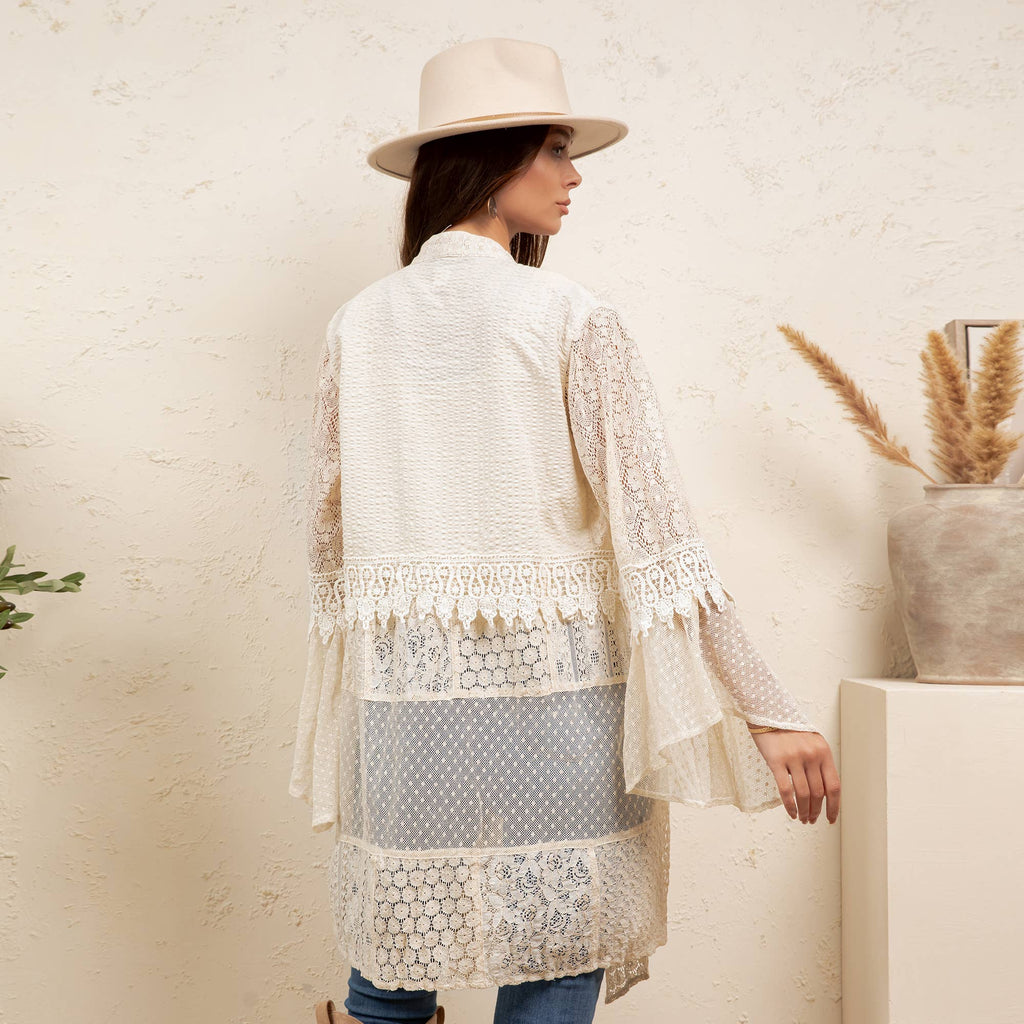 Western Boho Chic Motif Embroidered Denim Long Shrug
