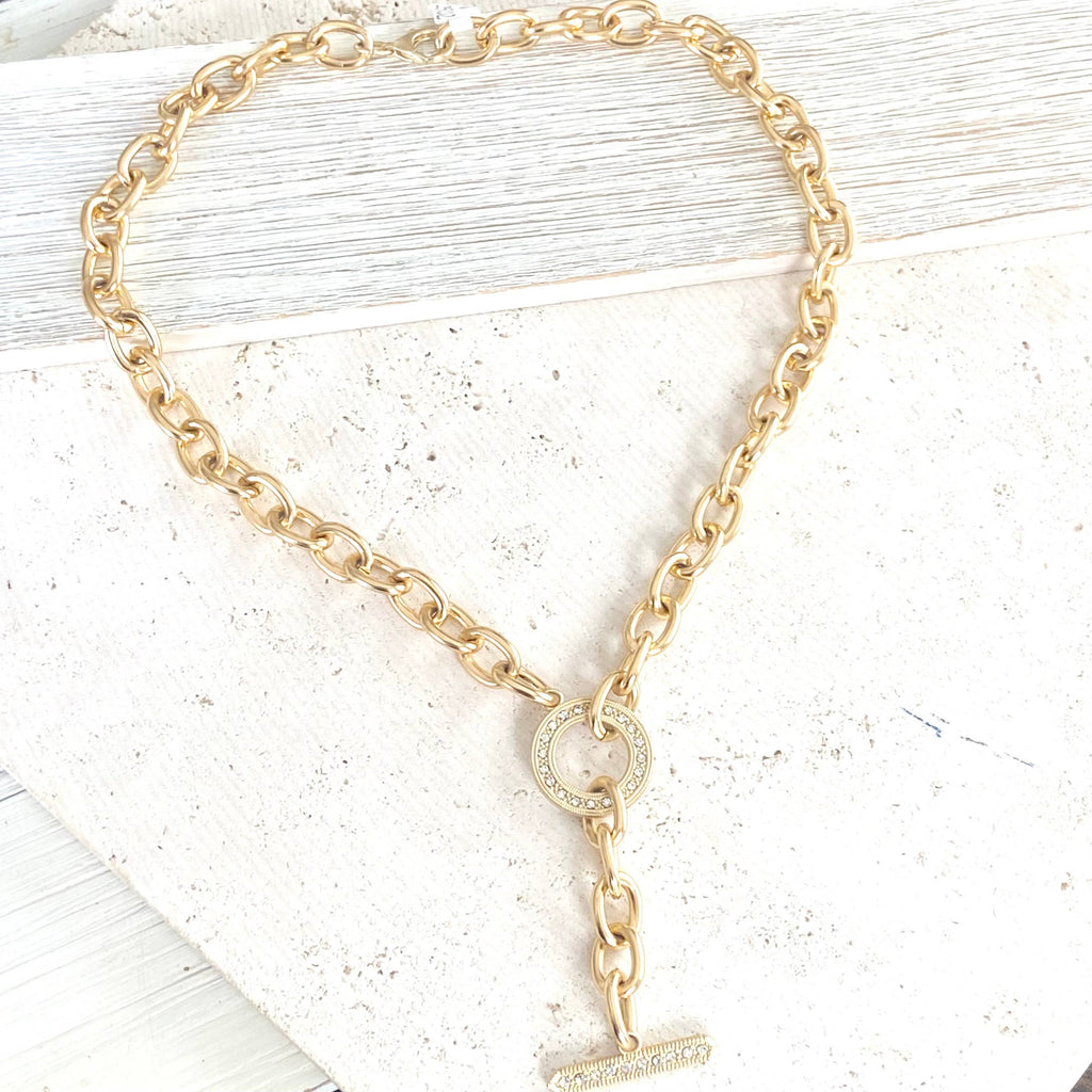 Chunky Y Chain Matte Gold Necklace 