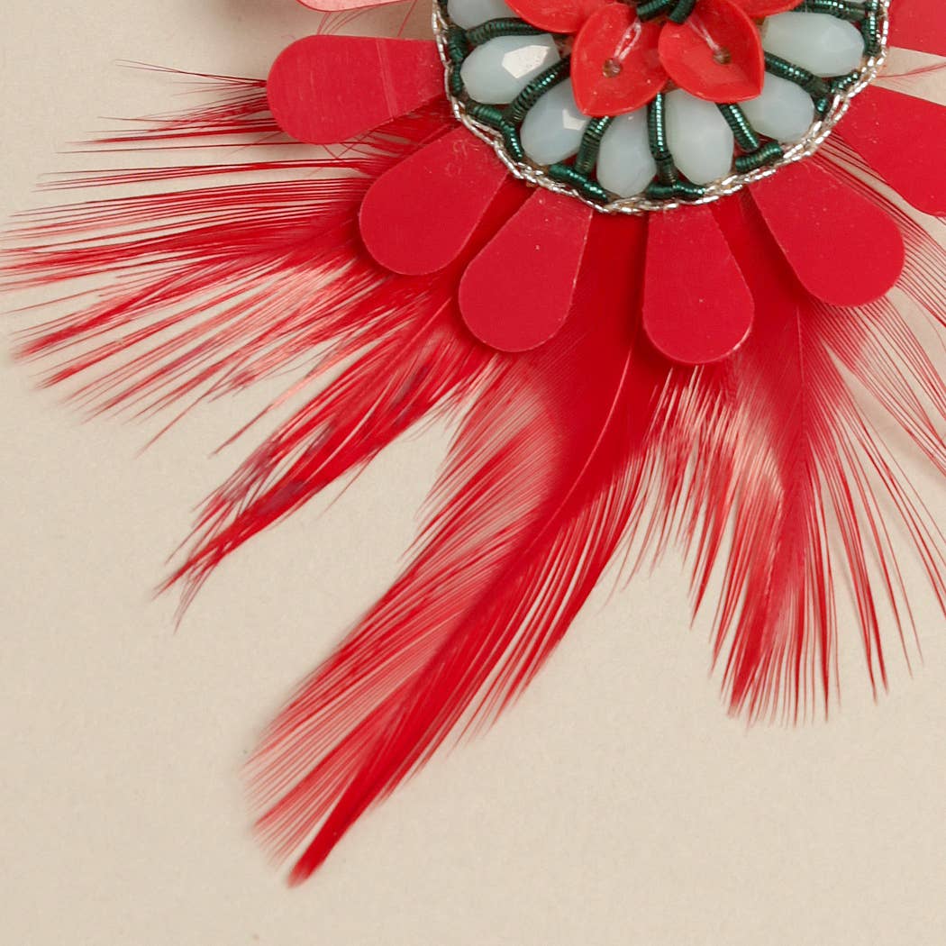 Boho Tribal Earrings with Feather Drop