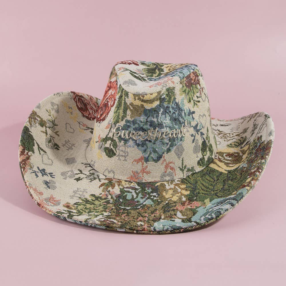 Sweetheart Script Floral Tapestry Cowboy Hat