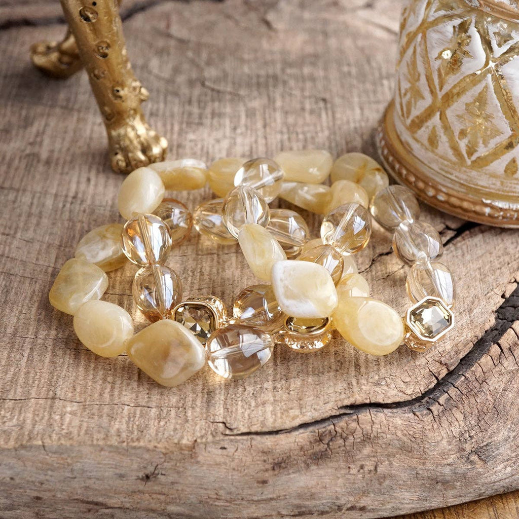 Smoky Radiance – Sculpted Bead & Crystal Stretch Bracelet Set