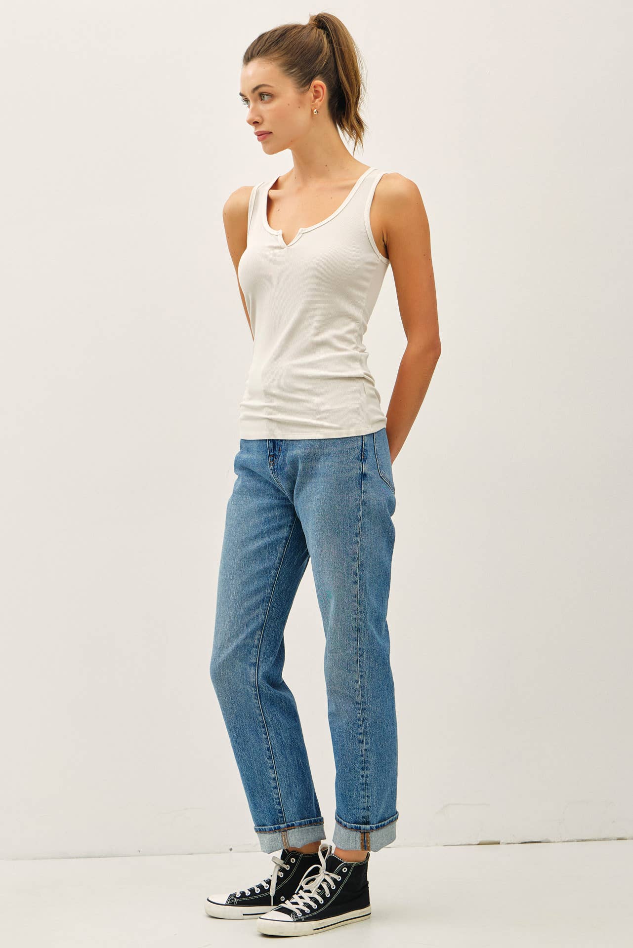 Notched Ribbed Tank Top