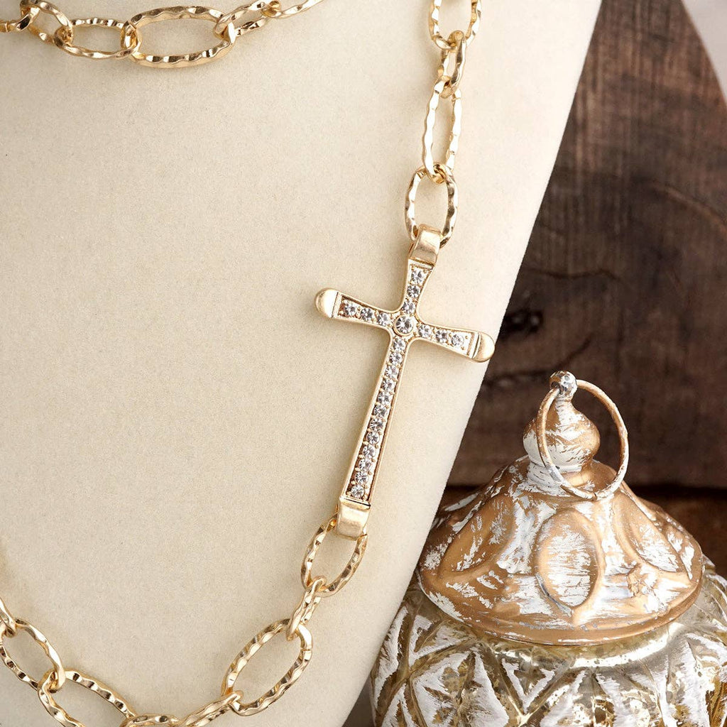 Side Cross Long Necklace - Gold Tone – Faithline