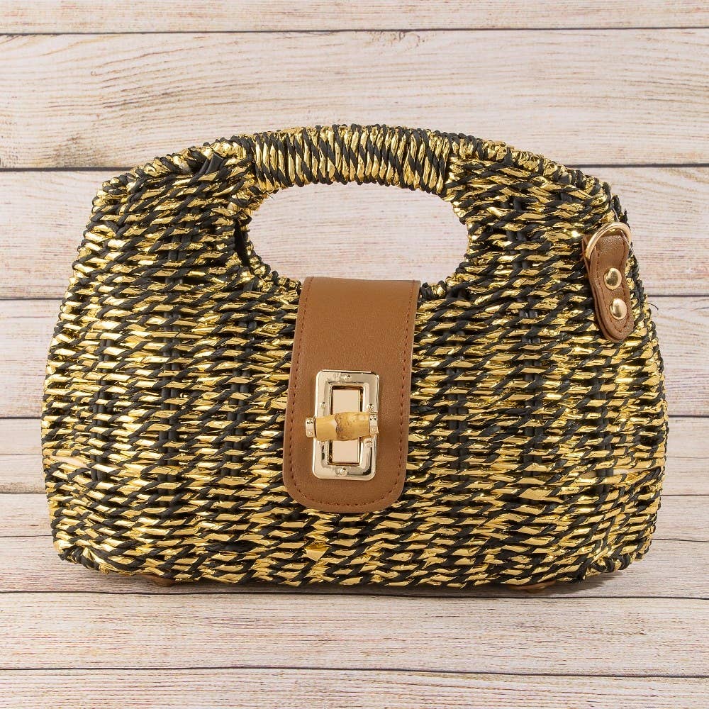 Two Tone Straw Woven Handbag