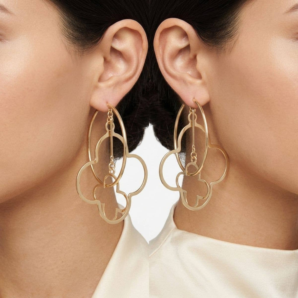 Hoop Gold Interconnected Quatrefoil Earrings