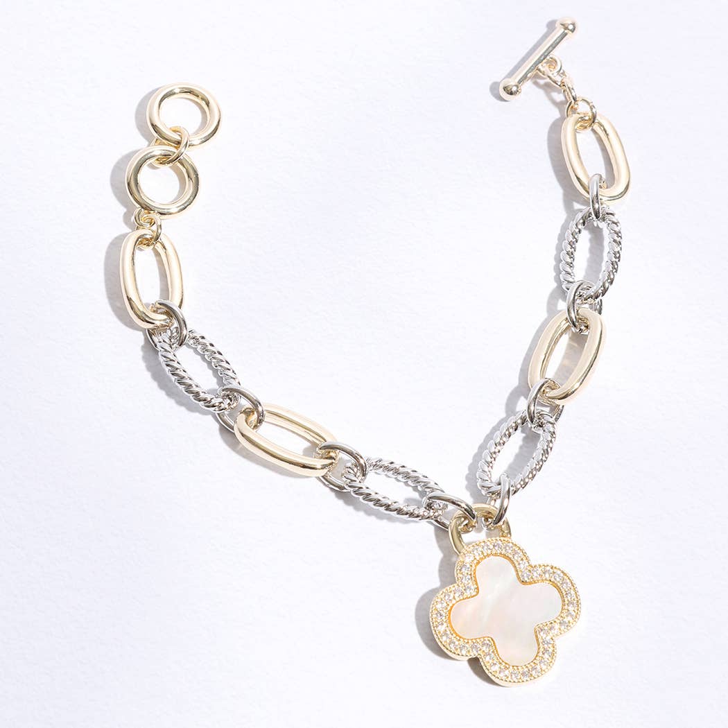 Two Link Clover MOP Link Bracelet