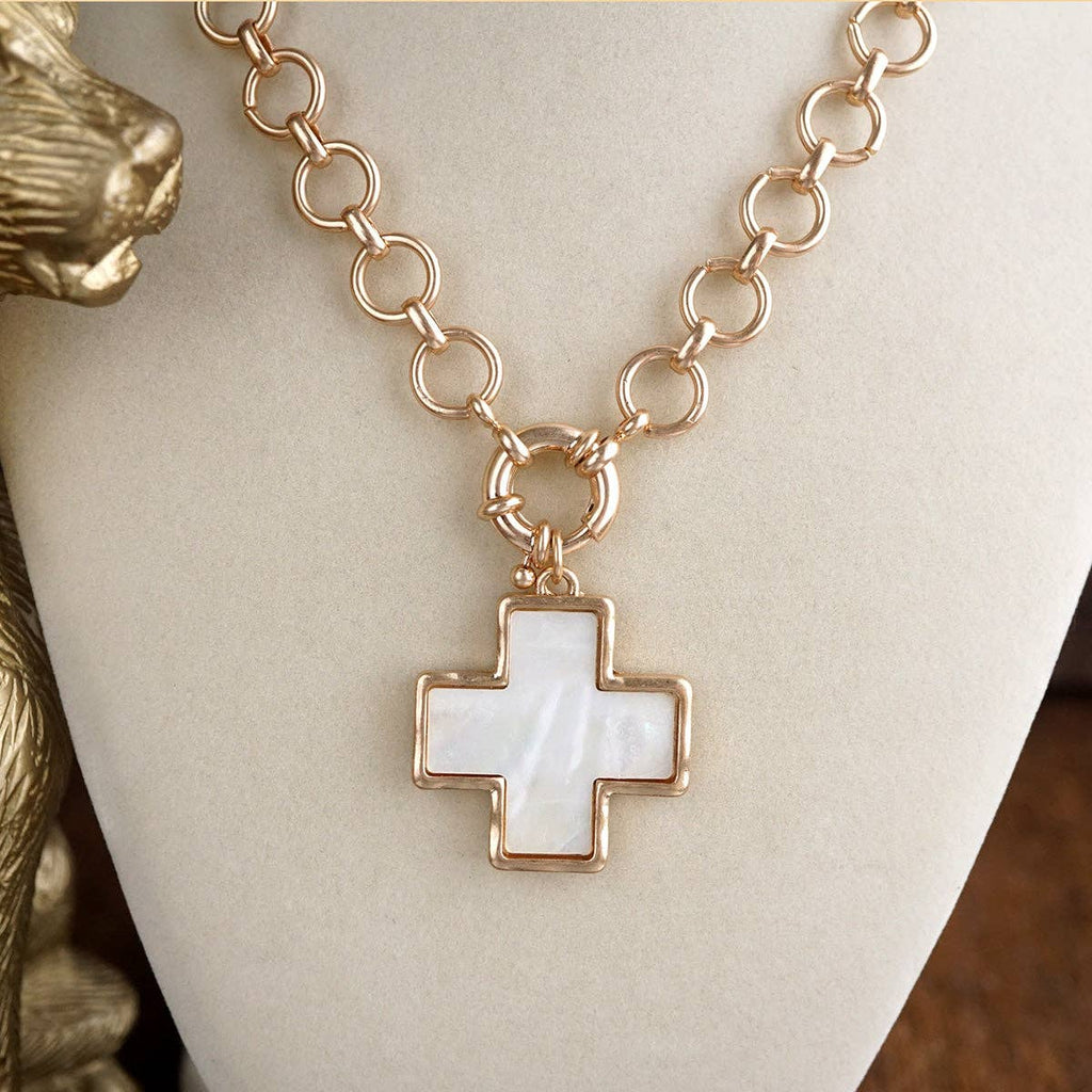 Luminous Cross – Mother of Pearl Charm Necklace