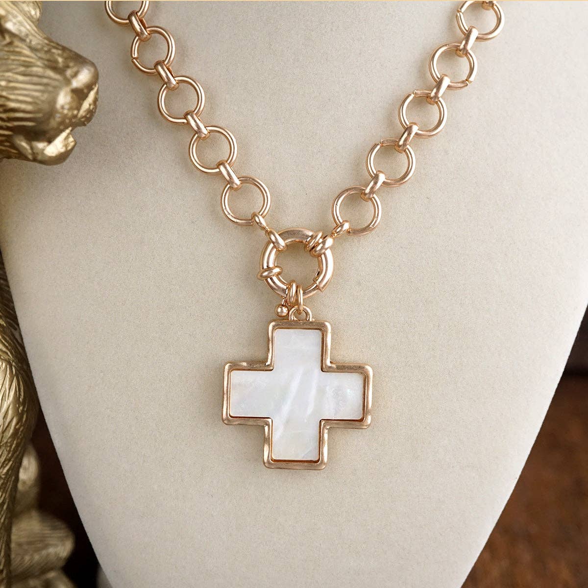 Luminous Cross – Mother of Pearl Charm Necklace