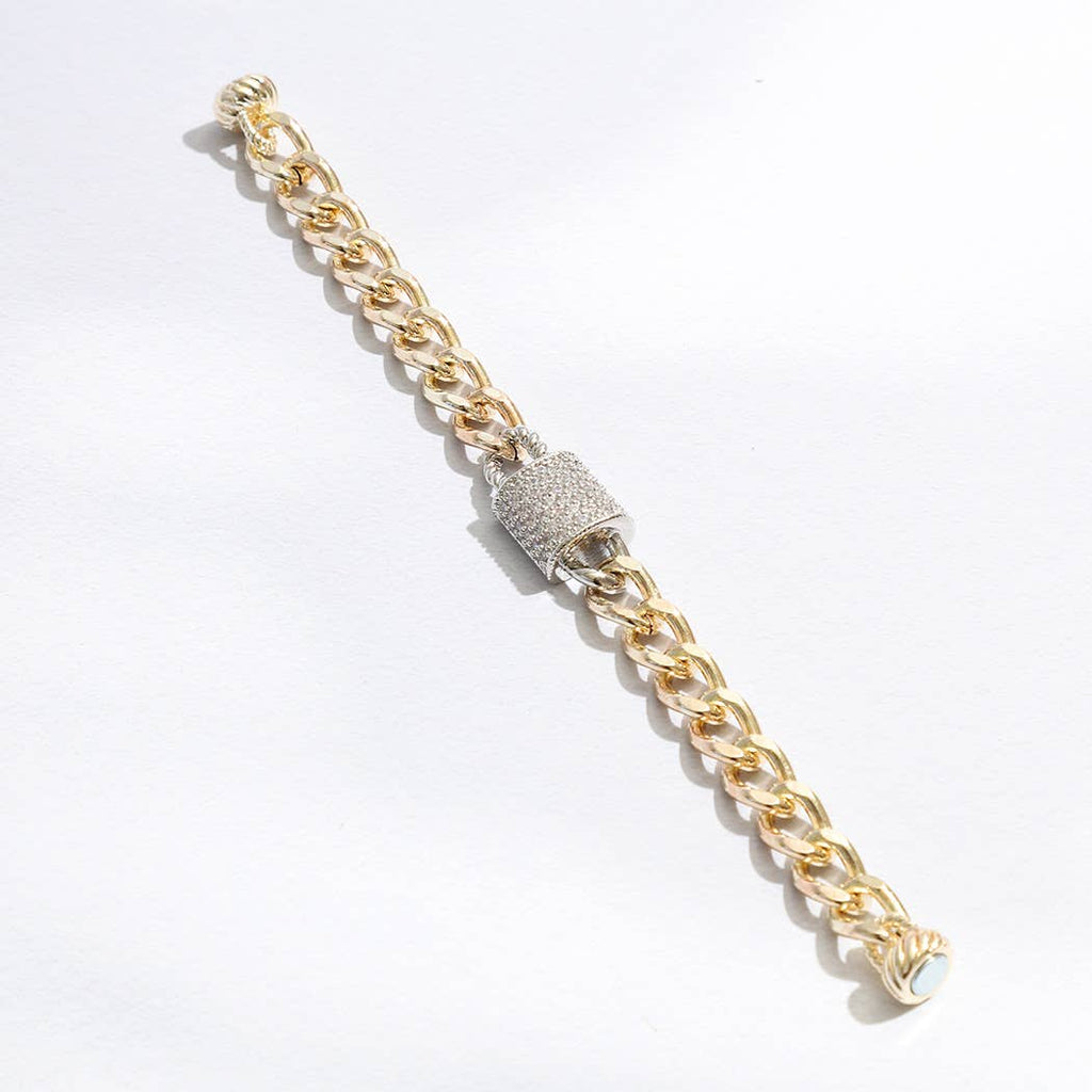 CZ Half Cylinder Charm Linked Chain Bracelet