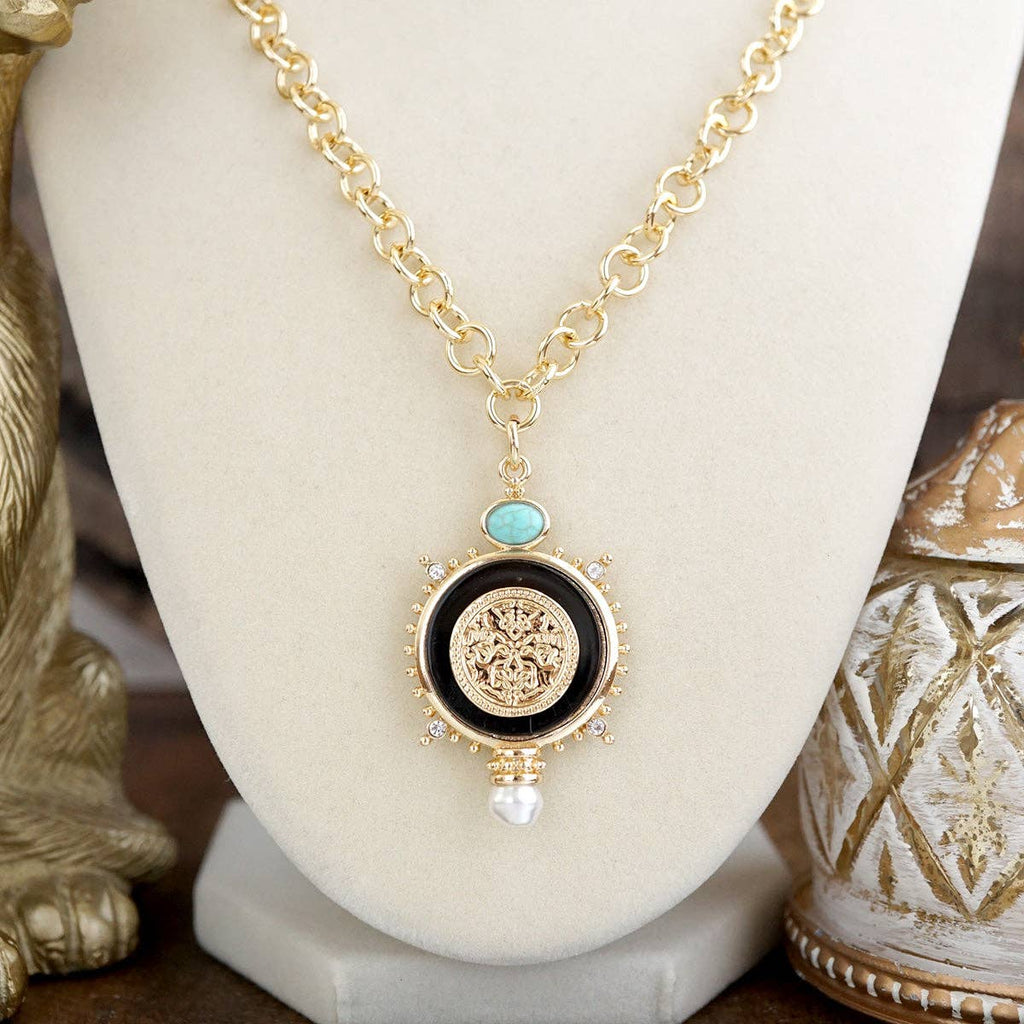 Golden Talisman – Turquoise Accent Necklace