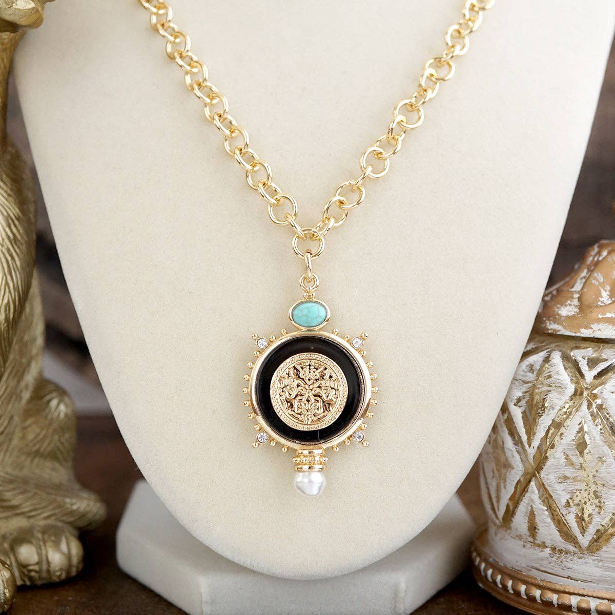 Golden Talisman – Turquoise Accent Necklace
