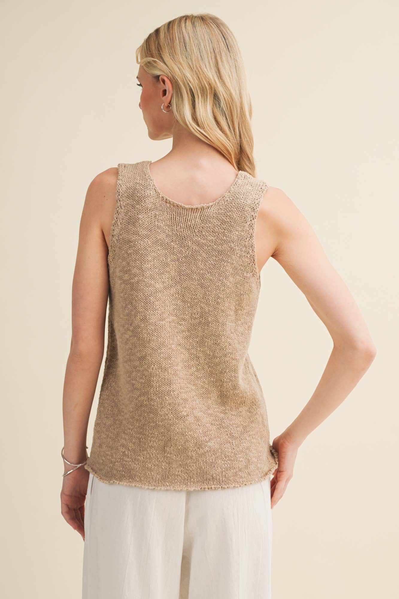 Textural Knit Raw-Edge Sleeveless Top